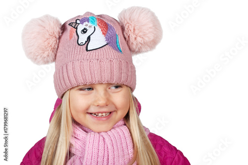 portrait of a happy girl in winter outerwear isolated on a white background