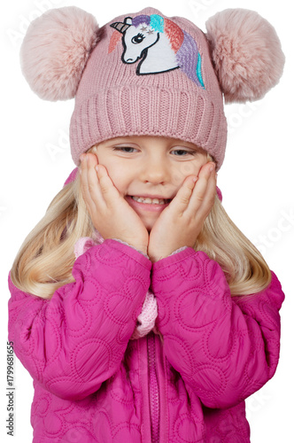 portrait of a happy girl in winter outerwear isolated on a white background