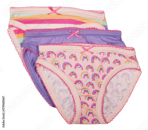 set of panties with pattern for a little girl isolated on a white background