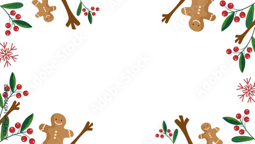 Decorative gingerbread cookie border frame with festive seasonal holiday accents