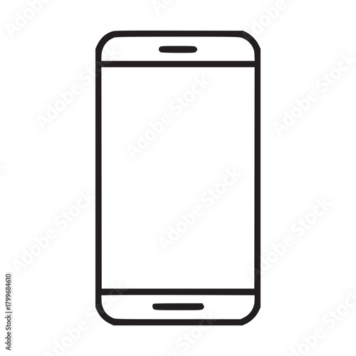Isolated smartphone outline on white background with simple design and rounded edges and minimal details