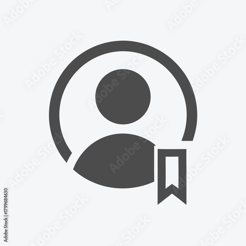 Gray user profile icon features a bookmark, symbolizing saved people, with a simple design