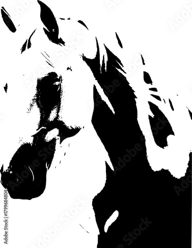 A dynamic black silhouette of a horse  exuding grace and strength against a clean white backdrop
