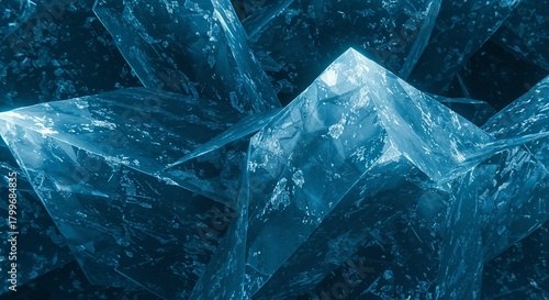 Ice Crystal Polygon Abstract Background with Frozen Geometric Shapes and Cold Blue Glow, Modern Winter-Tech Aesthetic Perfect for Digital Design, Branding and Seasonal Visual Content
