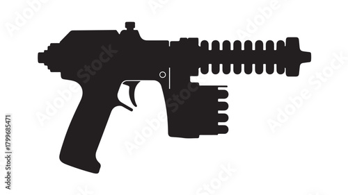 Sci-fi blaster weapon in bold silhouette for futuristic games and designs, perfect for adding a dynamic edge to your projects and creating a bold, eye-catching impact