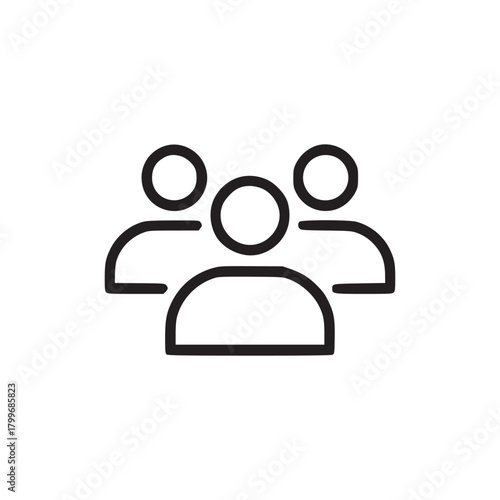 A simple line drawing icon of a group of people with three figures on a white background space