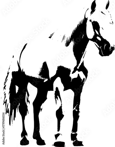 A dynamic black silhouette of a horse  exuding grace and strength against a clean white backdrop