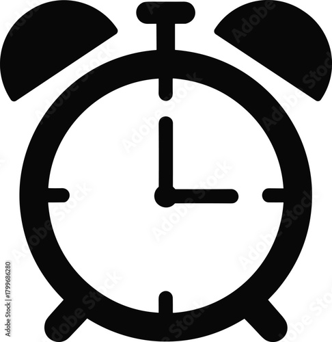 Black alarm clock icon with hands pointing to 10 and 2 time wake up