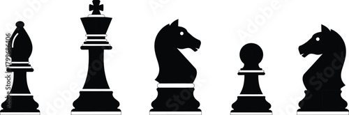 Black silhouette chess pieces bishop king knight pawn and knight vector