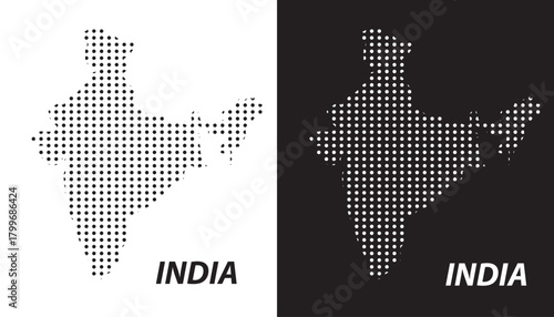 India Dotted Map, Halftone Style Modern Digital Outline of Indian Subcontinent Vector EPS