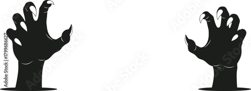 Black Silhouette Monster Claws Reaching Out on White Background hand