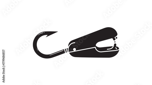 Striking minimalist logo concept featuring a clever stapler hook fusion, perfect for branding, creative agencies, or innovative stationery companies, a captivating symbol of connection