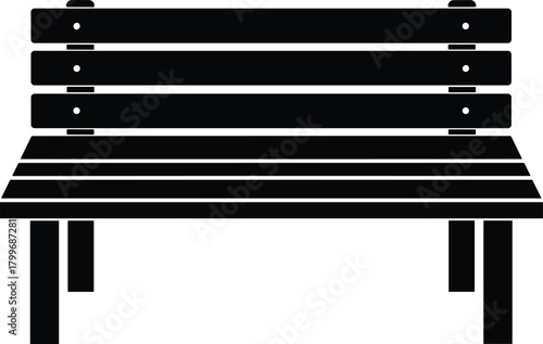 Black silhouette of a wooden park bench with four slats wooden bench