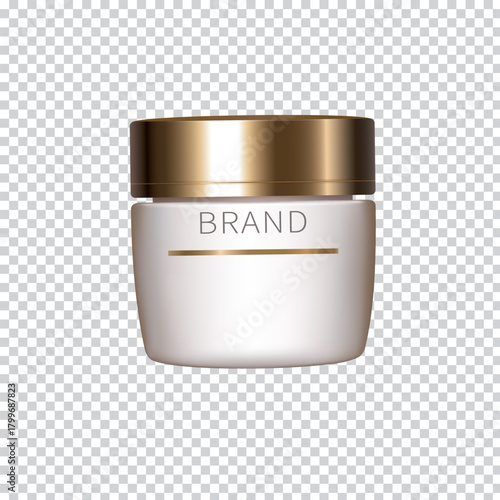 Elegant gold capped luxury skincare cream jar design with a pristine white label for effective branding and professional product presentation