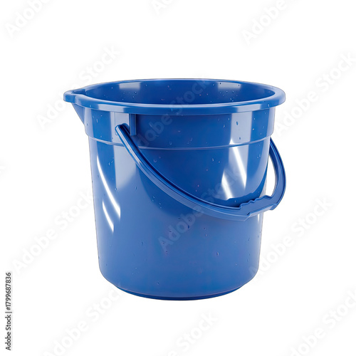 A Blue Enamel Bucket with Speckles and a Handle Isolated on a Black Background