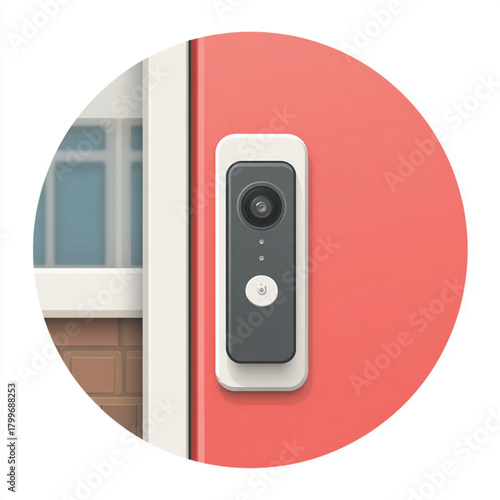 Smart doorbell on a red door providing home security and modern convenience