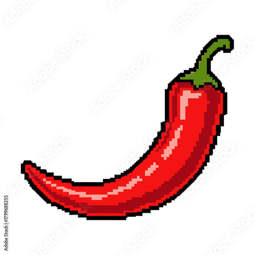 A vibrant pixelated illustration of a bright red chili pepper, symbolizing heat and spice in a retro digital art style