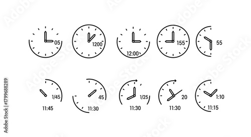 Time management clocks show different times, perfect for scheduling, deadlines, and productivity in a modern, minimalist design originally a vector graphic