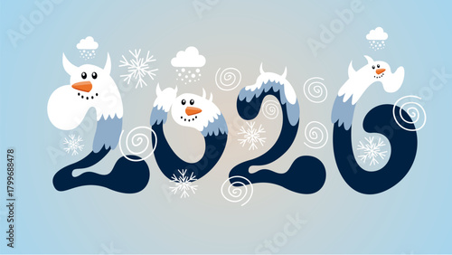 Snowmen forming numbers two zero two six winter celebration theme
