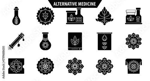 Discover holistic wellness with these modern, clean icons representing alternative medicine, herbal remedies, and natural healing practices for your next project.