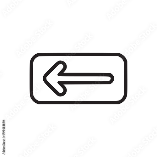 A simple black outlined left arrow icon inside a rounded rectangle on a plain white background image