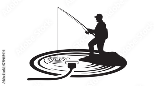 Relaxing fishing silhouette illustration, escape the everyday and enjoy a quiet moment by the water, perfect for outdoor recreation, nature, and leisure activity projects