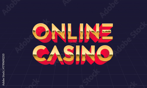 Online Casino glow logo, sign. Golden casino logo template for banner. Vector illustration