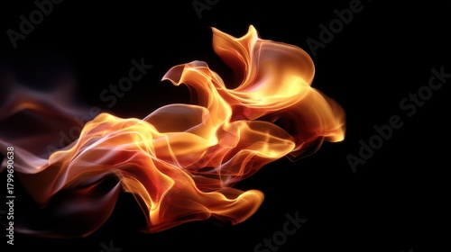 Soft curving flames moving gently against a deep black void, warm glow illuminating subtle smoke and fire textures