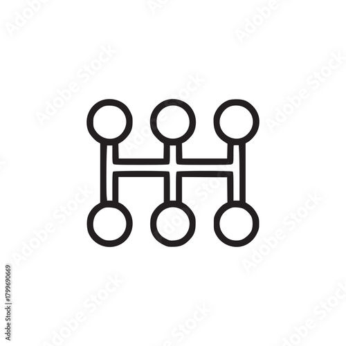 A minimalist line drawing of a manual transmission shift pattern on a white background in center frame