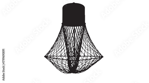 Striking black and white silhouette of a traditional cast net used for fishing, perfect for illustrating nautical themes, coastal culture, or the art of angling in a minimalist style