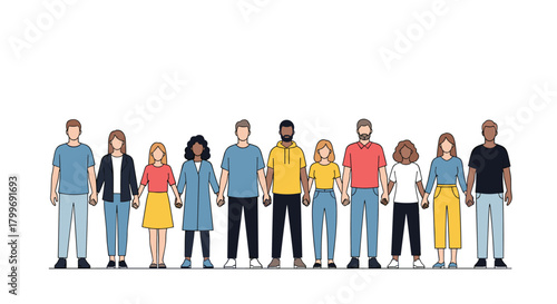 A diverse group of people holding hands standing together in unity.