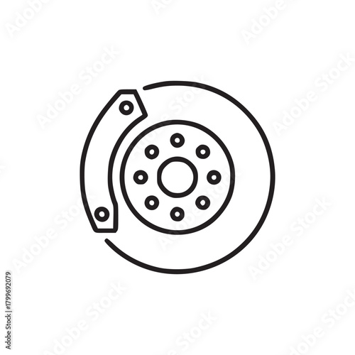 A simple line drawing of a car brake disc and caliper on a plain white background in vector format