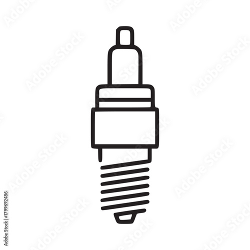 A single spark plug depicted in a minimalist line drawing on a plain white background illustration