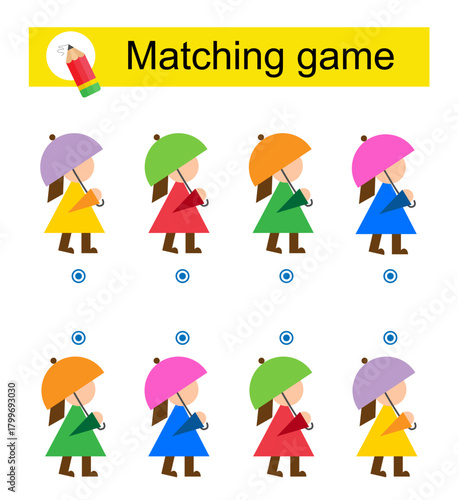 Attention task for kids. Vector illustration of cartoon dolls.