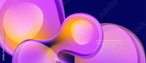 Abstract fluid shapes, vibrant purple, orange hues. Modern design, smooth gradients create dynamic composition. Background suggests creativity, innovation.