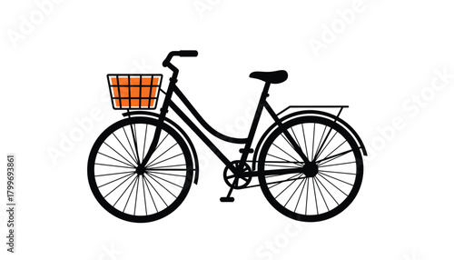 Classic bicycle with a basket minimalist illustration transportation and recreation designs isolated on white background