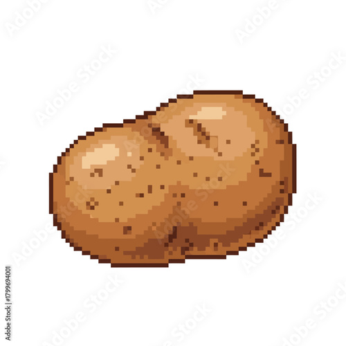 Charming pixel art of a brown potato, showcasing its natural texture and rustic form, a versatile staple vegetable for nutritious meals and creative culinary uses