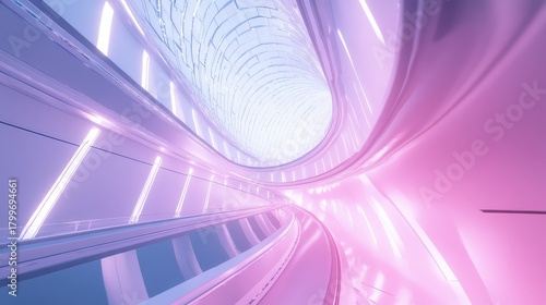 Fototapeta Naklejka Na Ścianę i Meble -  Futuristic neon tunnel glowing with purple and pink light