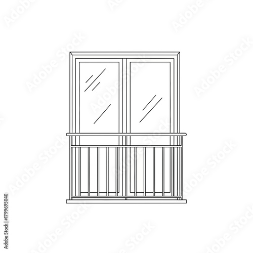 Balcony Window Icon with Railing in Minimal Line Art