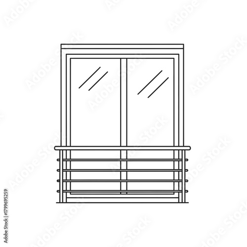 Balcony Window Icon with Railing in Minimal Line Art
