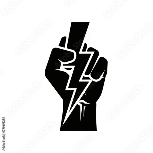 “Power Fist Lightning Icon – Electric Energy Strength Symbol Vector Illustration”