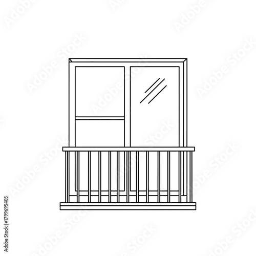 Balcony Window Icon with Railing in Minimal Line Art