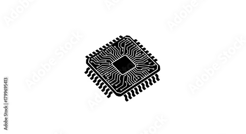 Monochrome graphic illustration of a computer processor on a white background.