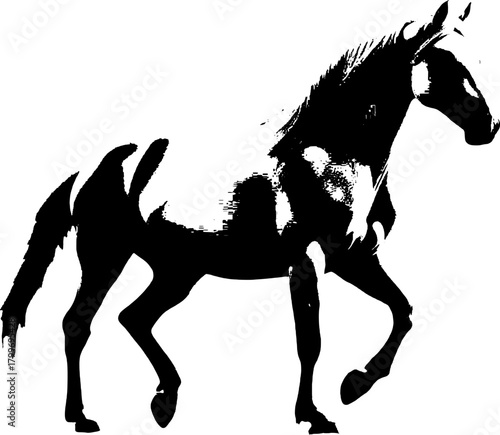 A dynamic black silhouette of a horse  exuding grace and strength against a clean white backdrop