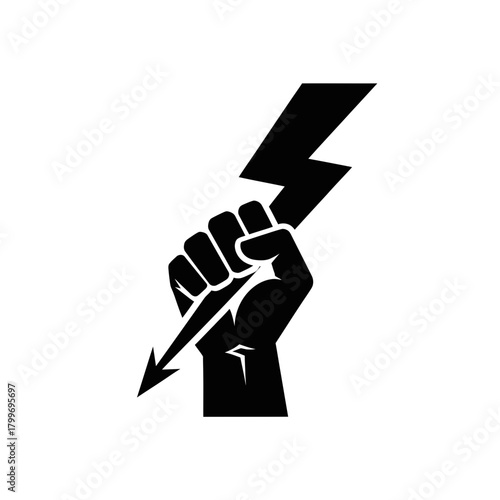 “Power Fist Lightning Icon – Electric Energy Strength Symbol Vector Illustration”
