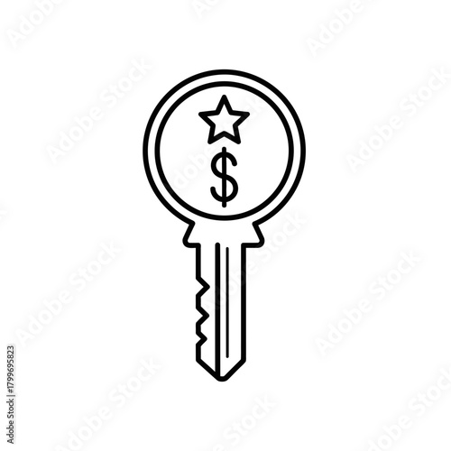 Key Icon with Star and Dollar Symbol Representing Premium Access and Financial Value