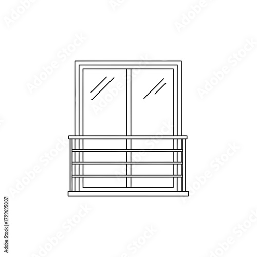 Balcony Window Icon with Railing in Minimal Line Art