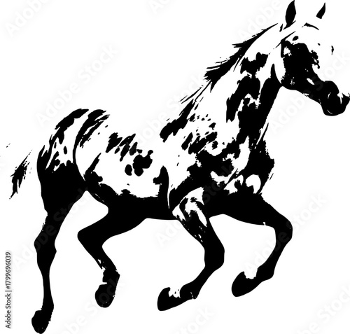 A dynamic black silhouette of a horse  exuding grace and strength against a clean white backdrop