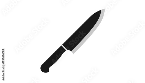 Black knife icon kitchen utensil in simple flat isolated on white background