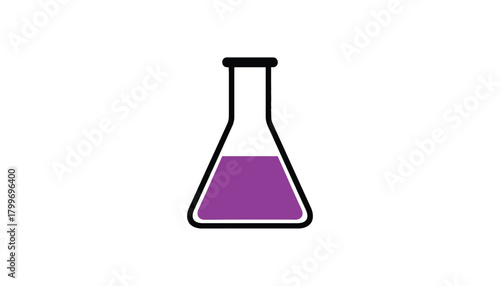Erlenmeyer flask with purple liquid simple icon science and chemistry isolated on white background